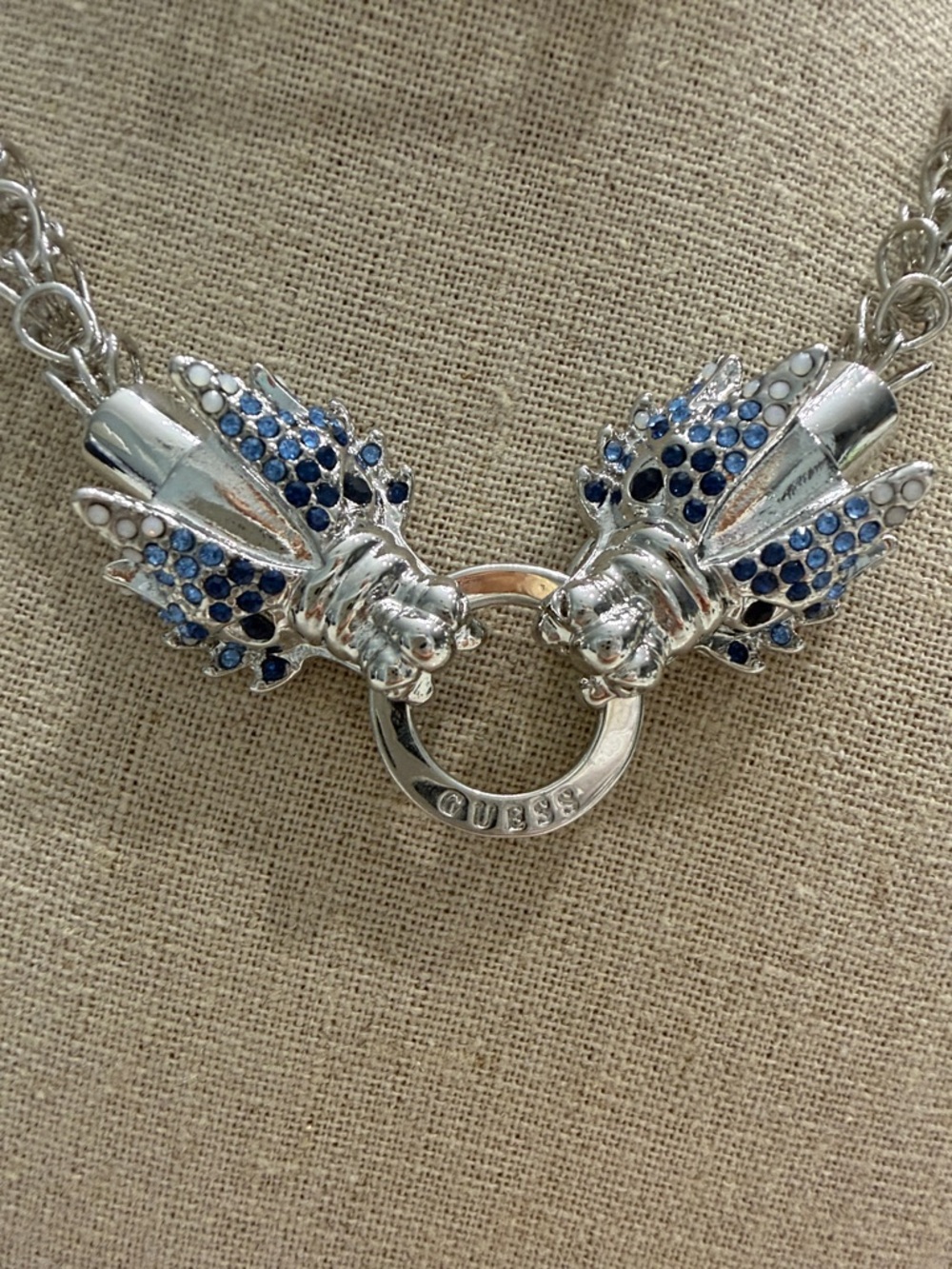GUESS Brand Silvertone Necklace and Blue Crystal Dragon Earrings Set - Picture 3 of 8